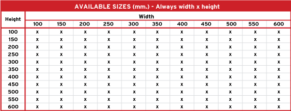 Product 1 Aviable Sizes